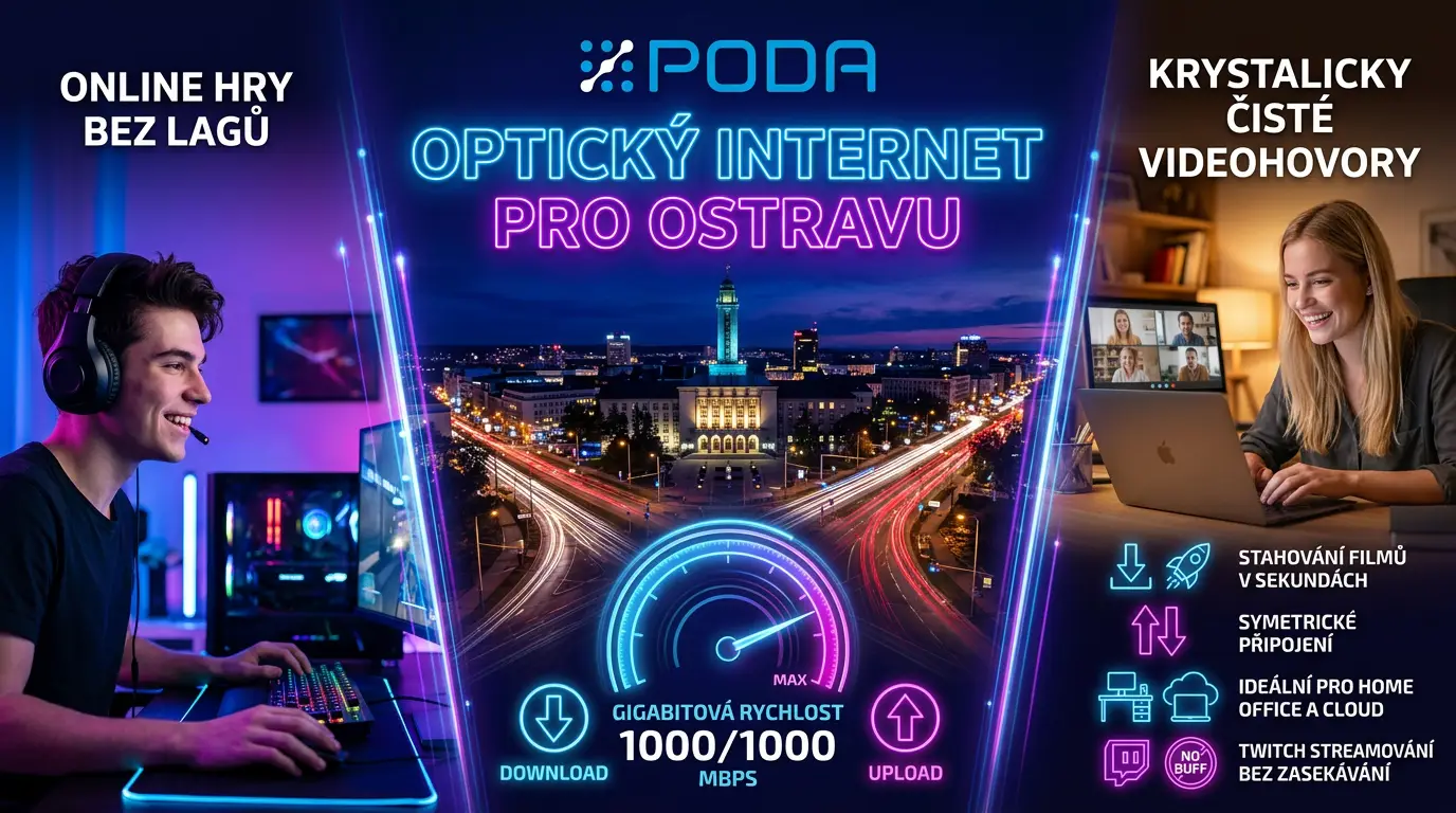 Ostrava skyline s optickým internetem PODA — gigabitové připojení pro domácnosti